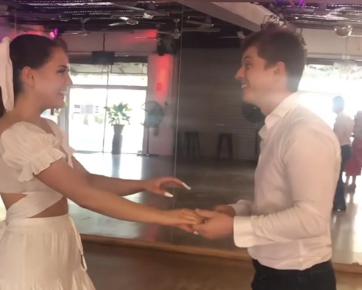 Couple enjoying a private Latin dance lesson date night